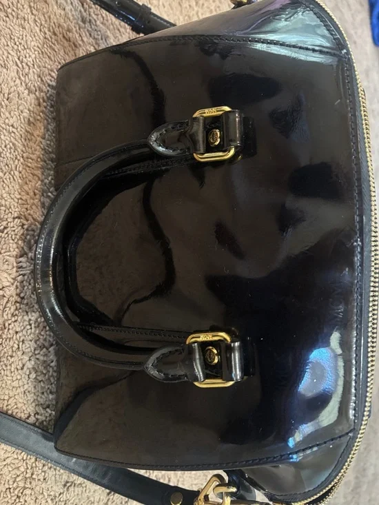 MCM Black Patent Leather Satchel with Gold Plaque and Hardware - Picture 11 of 11